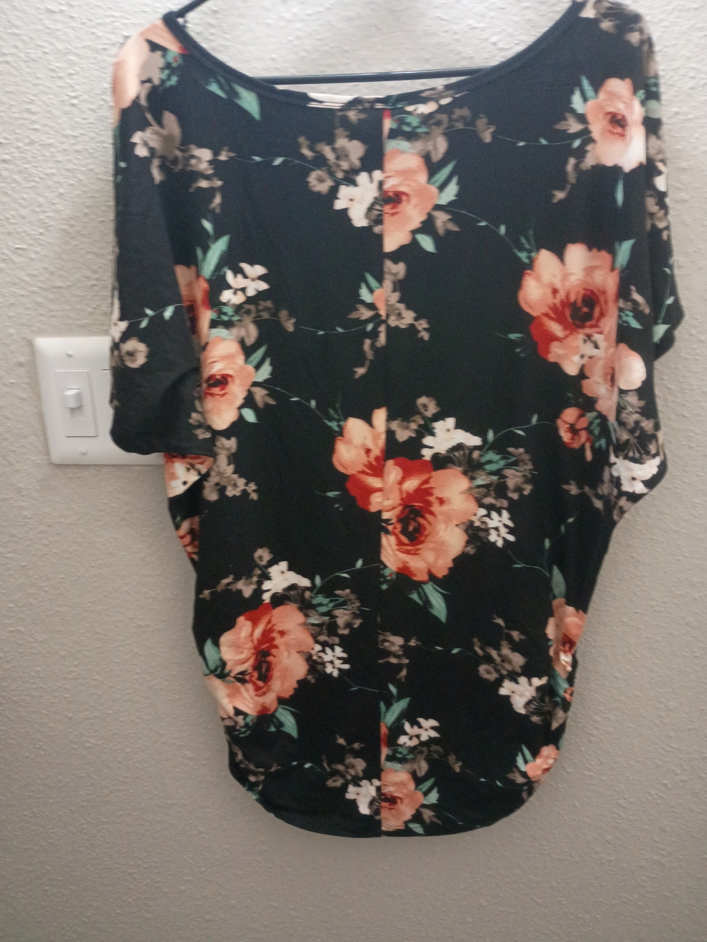 Johny -Floral Dolman Sleeve Top - Black with Peach Blooms